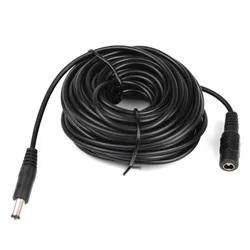 DC Power Connector Extension Cord with 5.5mm x 2.1mm Adapter Plug - 15 Meters (Black)