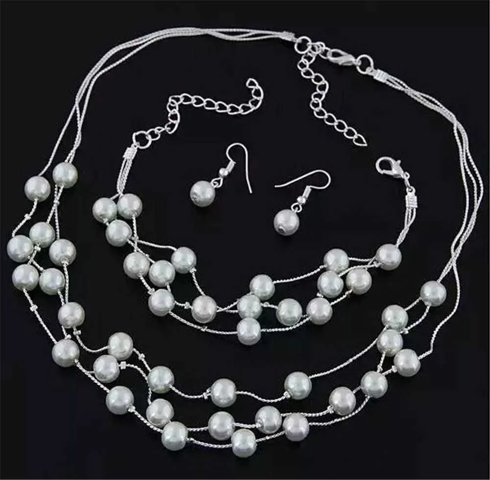 Vintage Schmucksets mit simulierten Perlen für Damen, modisches Blumen-Statement-Halsketten- und Ohrring-Set, Accessoires für Hochzeiten und Partys – Detail 15