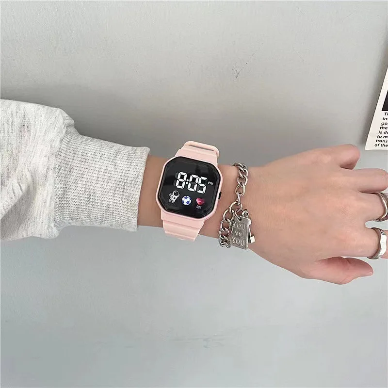 Digital Sports Watch Kids Sport LED Waterproof Electronic Wristwatch Spaceman LED Silicone Strap