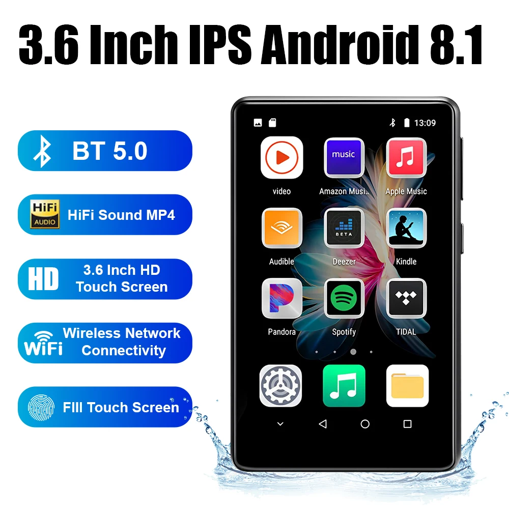 3.6 inch WiFi MP3 Player Bluetooth 5.0 MP4 Player Android 8.1 with Spotify Pandora Android Streaming Music
