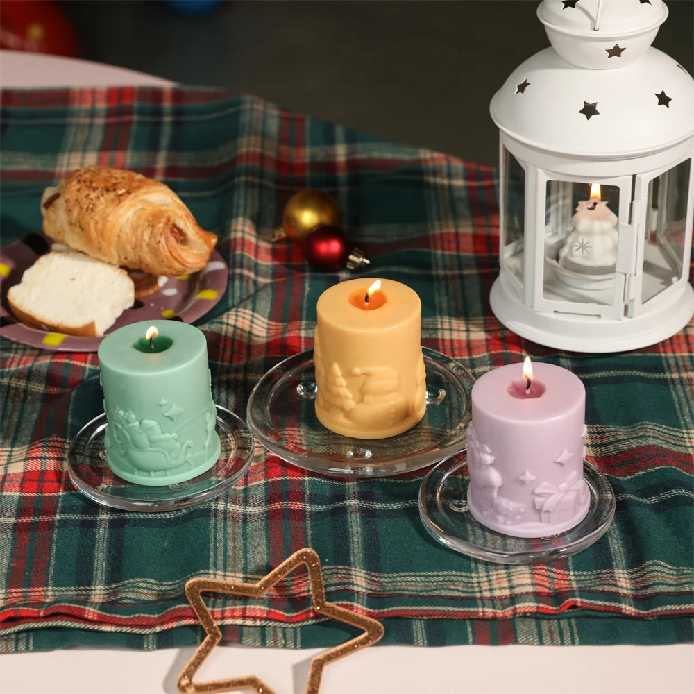 EmbossedChristmasPillarCandleMoldHandmadeChristmasSiliconeMolds