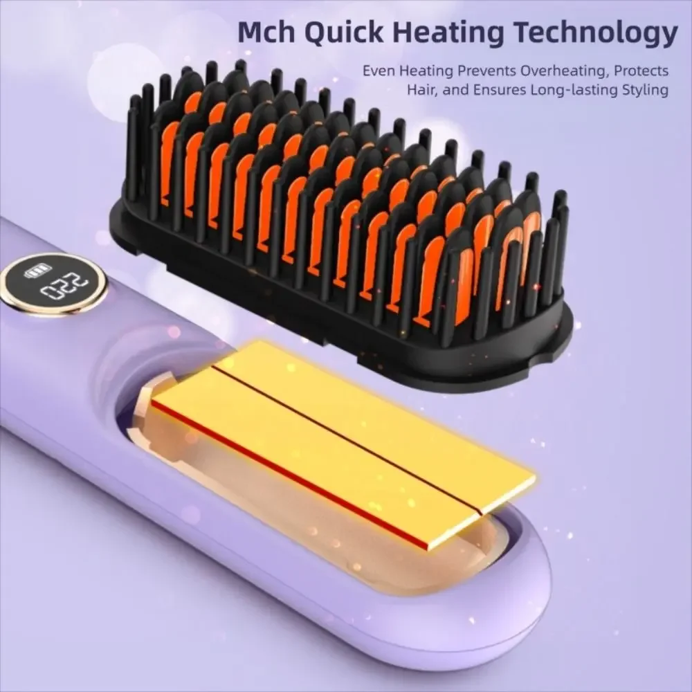 Portable Wireless Hair Straightener 120-220C° 9 Temp Settings Straight Hair Comb Rechargeable LCD Display Straightening Comb