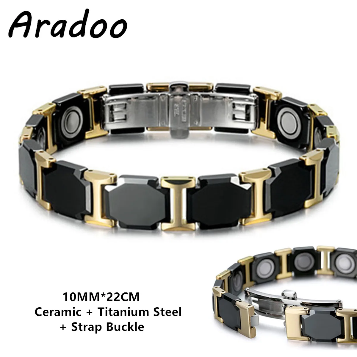 Titanium Steel & Ceramic Magnetic Hematite Sport Bracelet