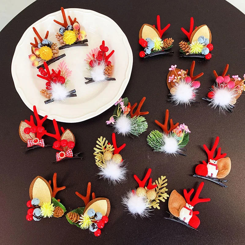 

2pcs/Set Kawaii Christmas Elk Ear Hair Clip Women Girl Santa Snowman Hairpin Xmas Party Barrettes For Kids Cosplay Headwear