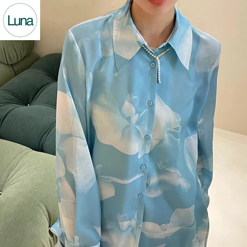 

Small casual commuting loose profile lapel single breasted long sleeved printed shirt for women Spring/Summer 2023