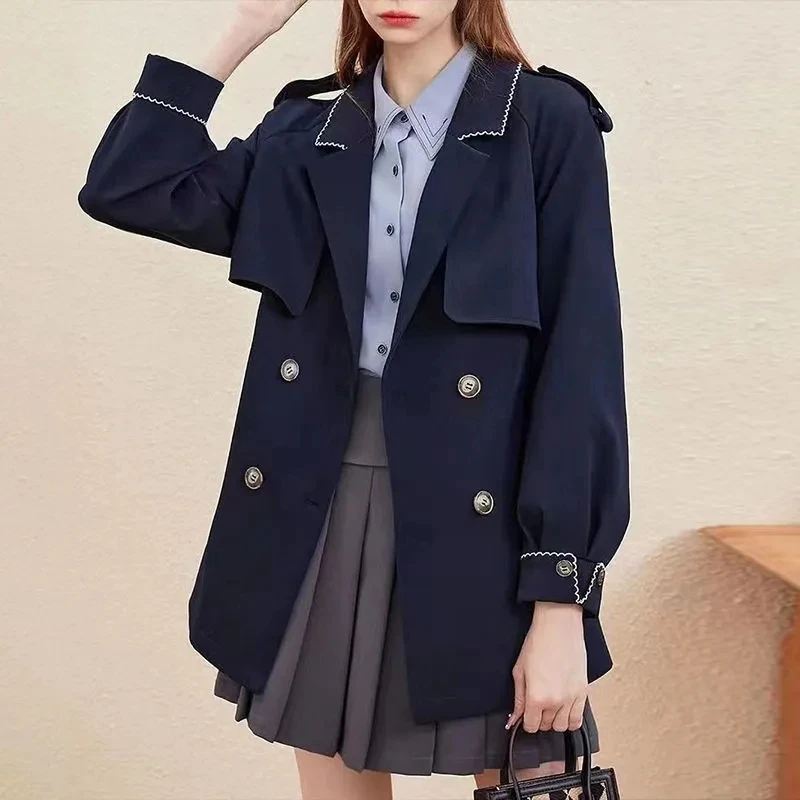Long Windbreaker Coat Women's Spring Popular Coat 2023 Autumn New Long-sleeved short Coat Female Trench Double Breasted Outwear