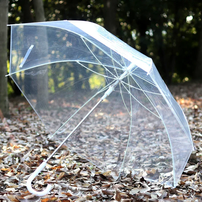 Windproof Clear Umbrella Oversized Transparent Parasol Durable Long Handle Sunshade Fiber Rib Umbrella for Daily Use