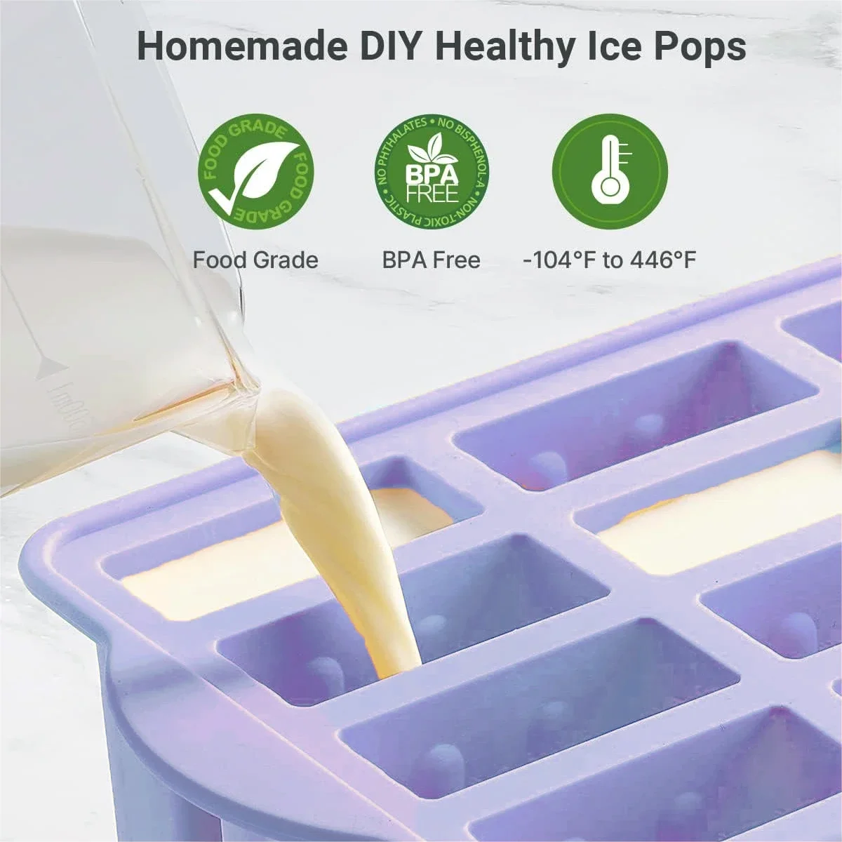 Popsicles Molds, 12 Pieces Silicone Popsicle Molds Easy-Release BPA-free Popsicle Maker Molds Ice Pop Homemade