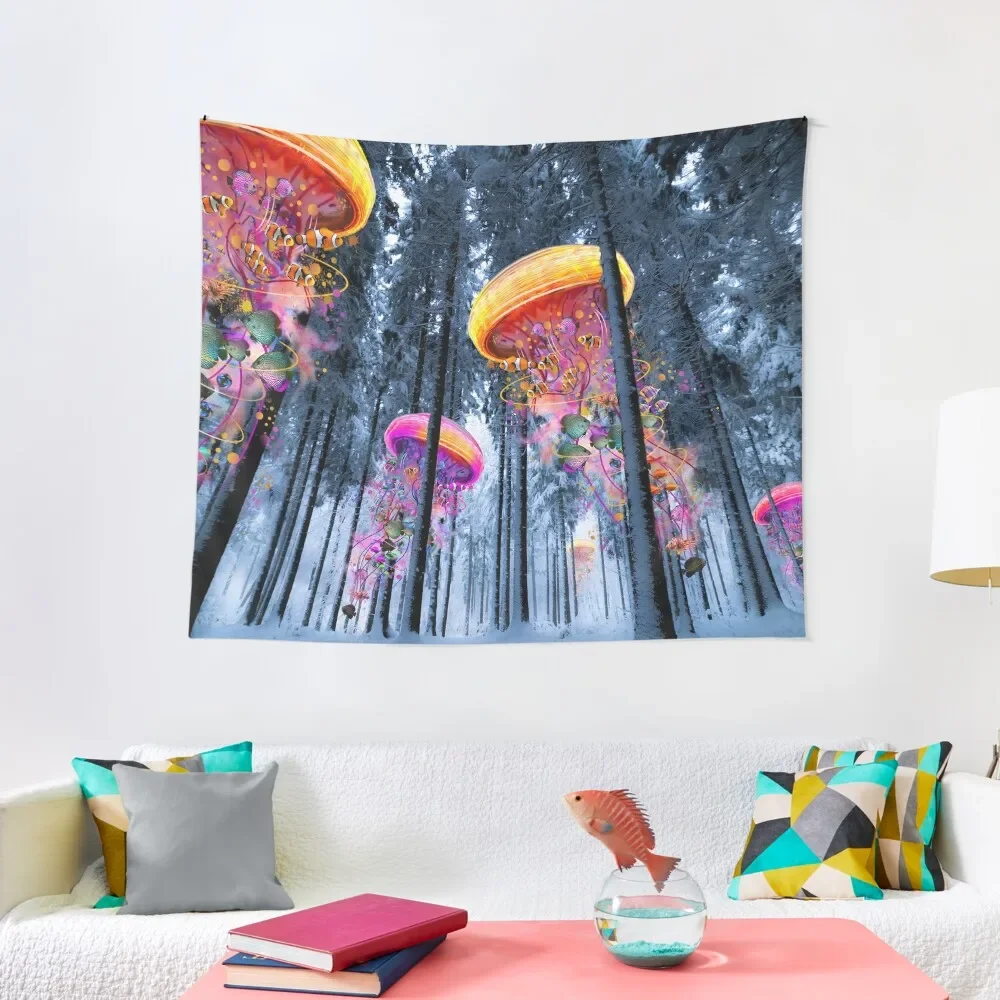 

New Winter Forest of Electric Jellyfish Worlds Tapestry Wallpapers Home Decor Aesthetics For Room Home Decorating Tapestry