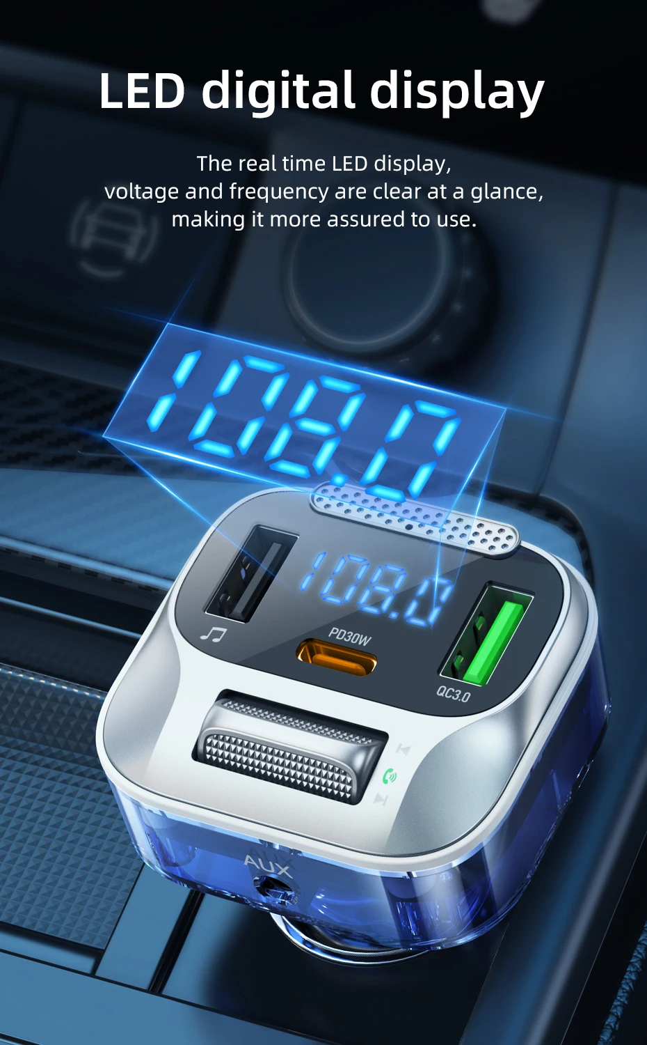 Hoco E75 30W PD USB QC3.0 Car Bluetooth MP3 FM Transmitter Charger description image 7