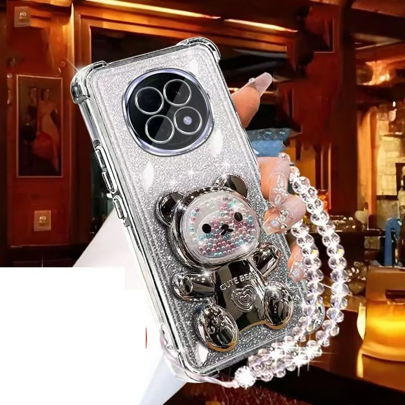 Glitter Bear Bracket Holder Bracelet with Lanyard - Shockproof Case Cover
