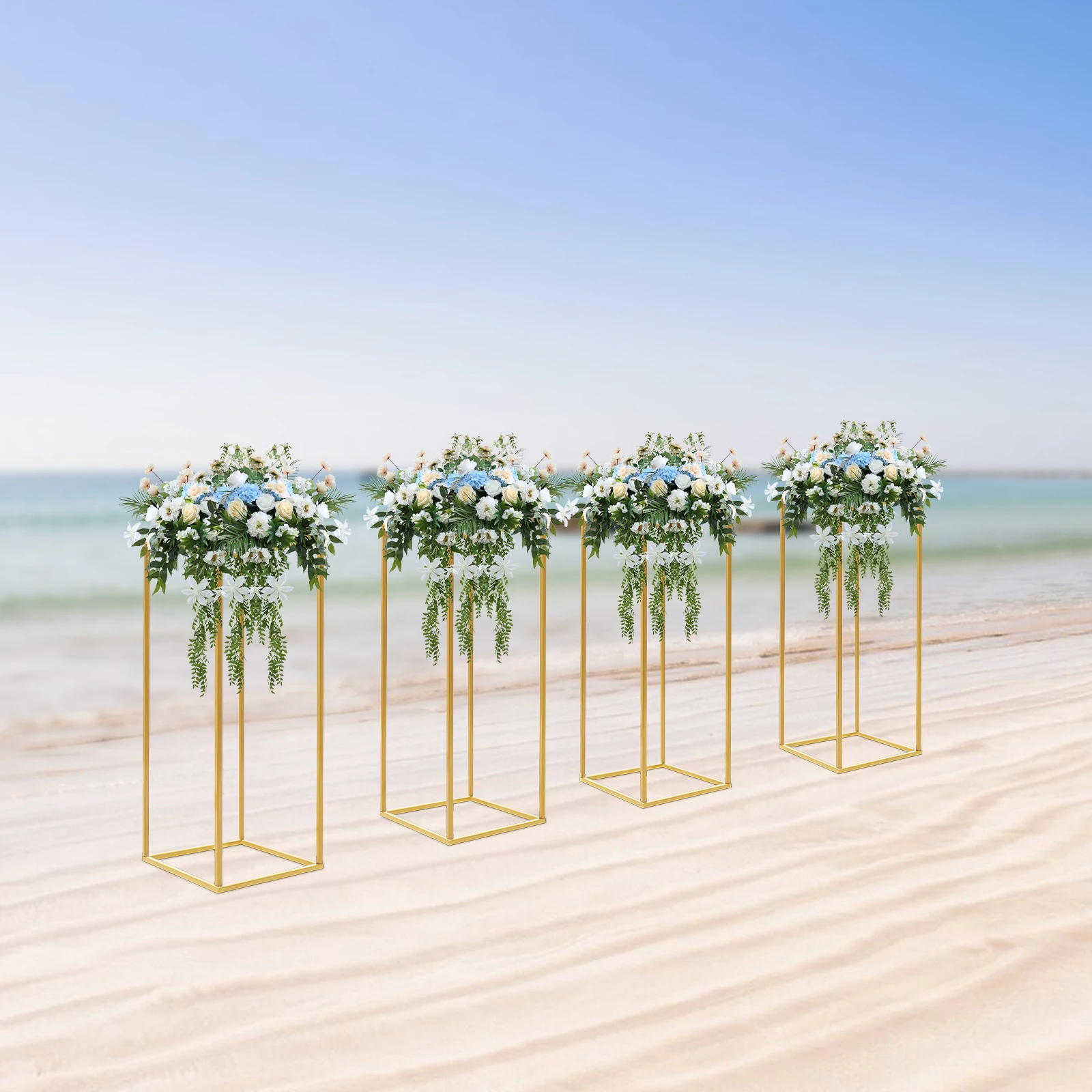 Wedding Vase Geometric Centerpieces 24In Gold Metal Flower Display Stand 4PCs Column Table Holder