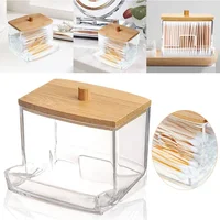 Cotton Swab Holder Cotton Swab Dispenser with Bamboo Lids Bathroom Storage Jars Clear Organizer Containers Plastic Storage Box 2