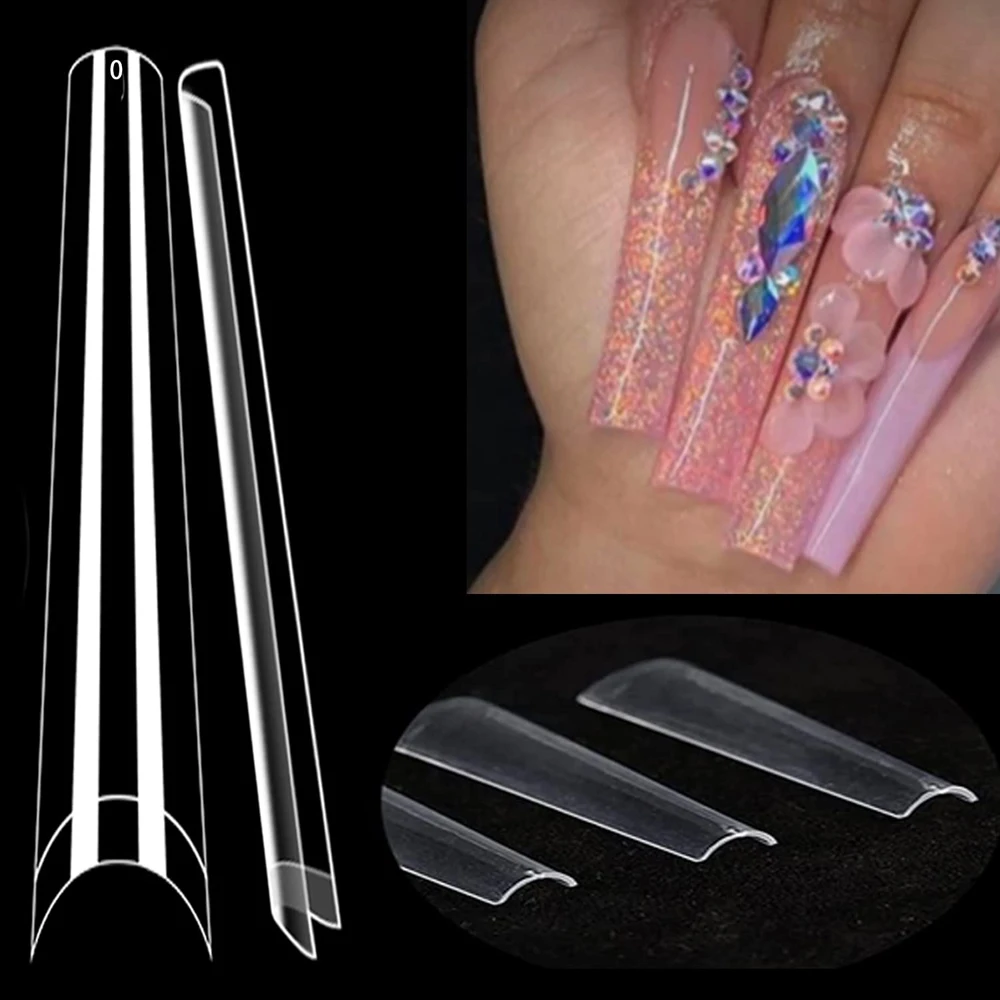 504 Stück Sargnägel XXL Lang – Quadratische Press-On-Nägel, Transparent, Für Nageldesign, Einfach Zu Bemalen & Kürzen