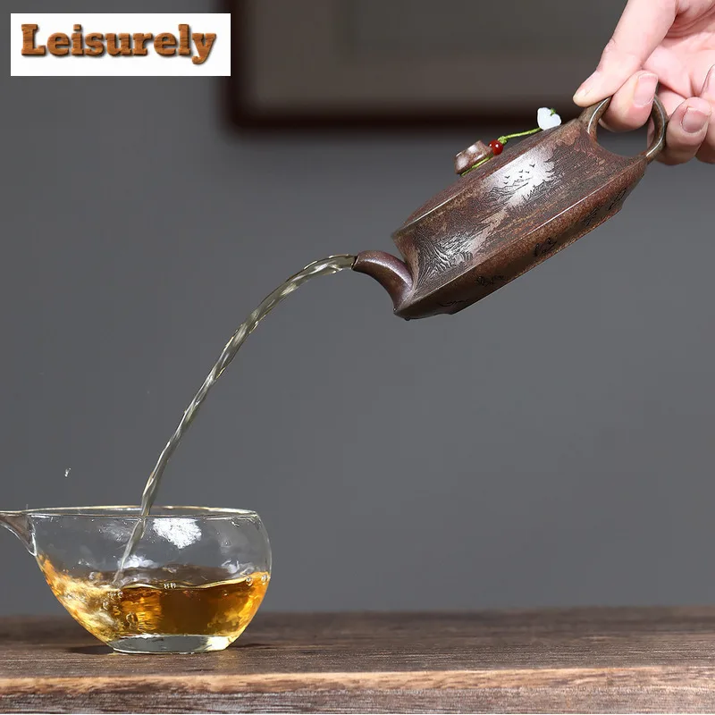 180ml Exquisite Yixing Purple Clay Teapots Handmade Curve Pot Raw Ore Wood-fired Porcelain Mud Kettle Zisha Tea Set Ornaments