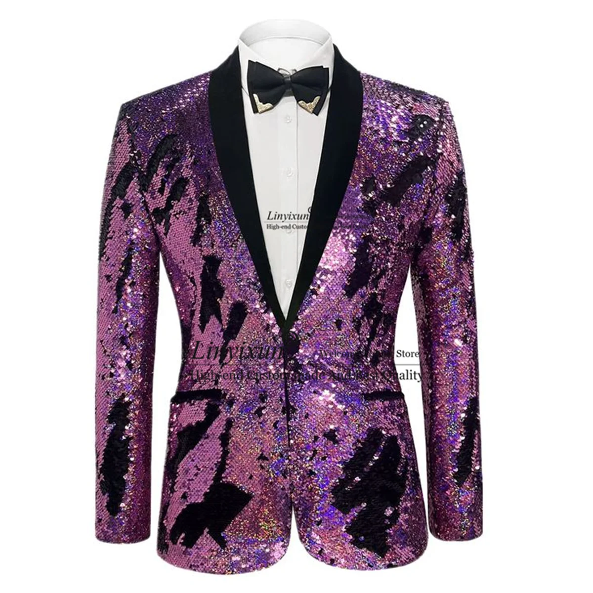 

Shiny Two-Tone Sequins Men Suits Wedding Groom Tuxedos 2 Pieces Sets Male Fashion Prom Blazers Slim Fit Ropa Hombre