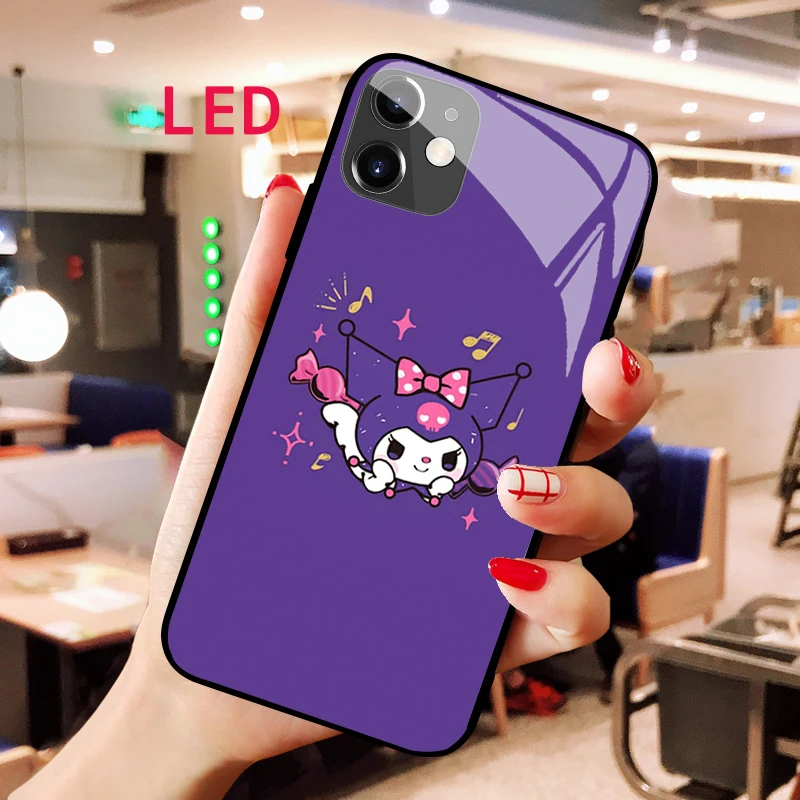 

Светящийся чехол для телефона из закаленного стекла для Apple iphone 13 14 Pro Max Puls mini KUROMI, роскошная модная светодиодная подсветка RGB, новый чехол