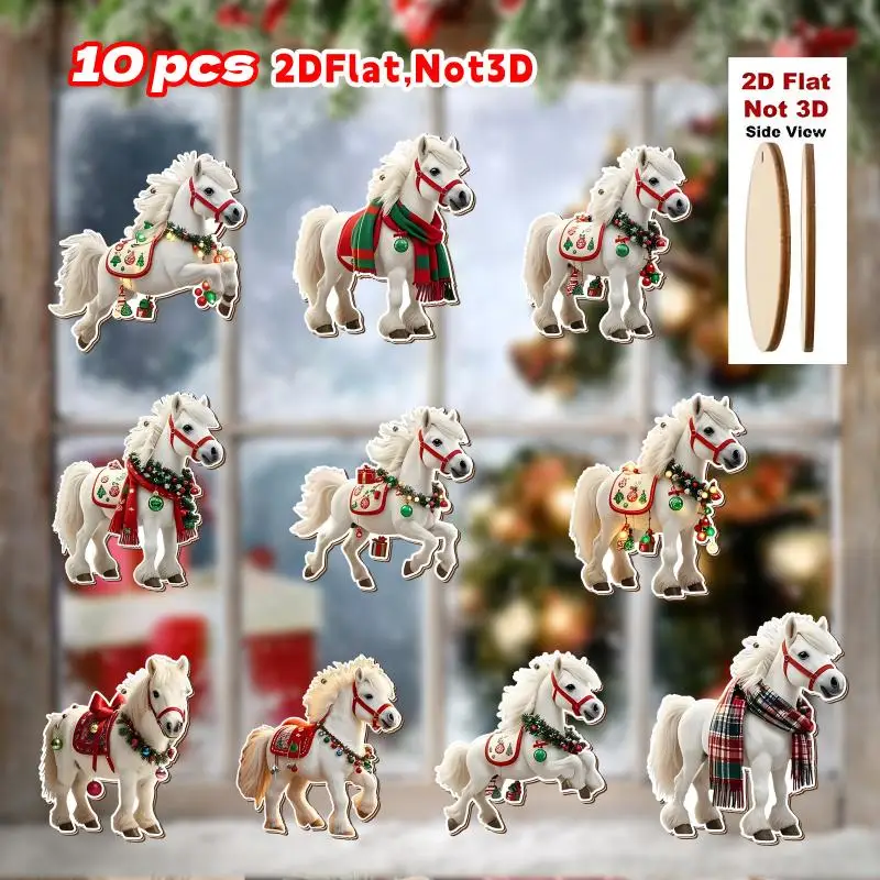 Set of 10/20/30Pcs Sophisticated White Horse Wooden Ornaments for Christmas Tree Decoration; Perfect Xmas Party Gifts.