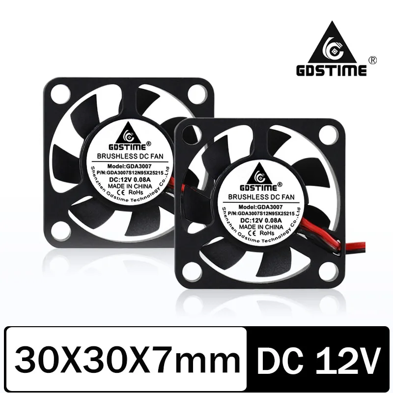 

Gdstime 5 PCS 30mm 12V Brushless Cooling Fan Mini Radiator Miniature 30x30x7mm Sleeve XH2.54-2PIN