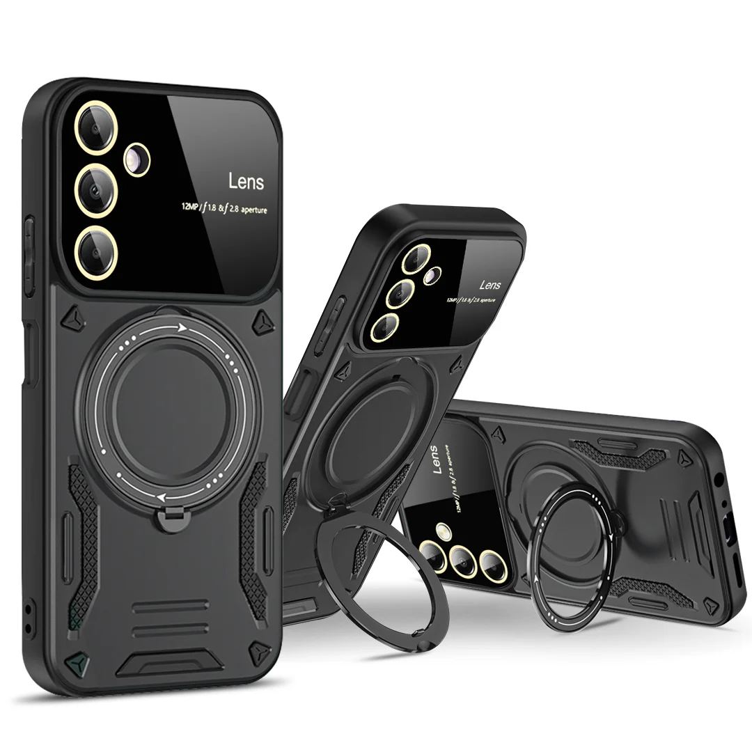 Luxury Armor Wireless Charging Case with Magnetic Ring Bracket and Bumper Cover