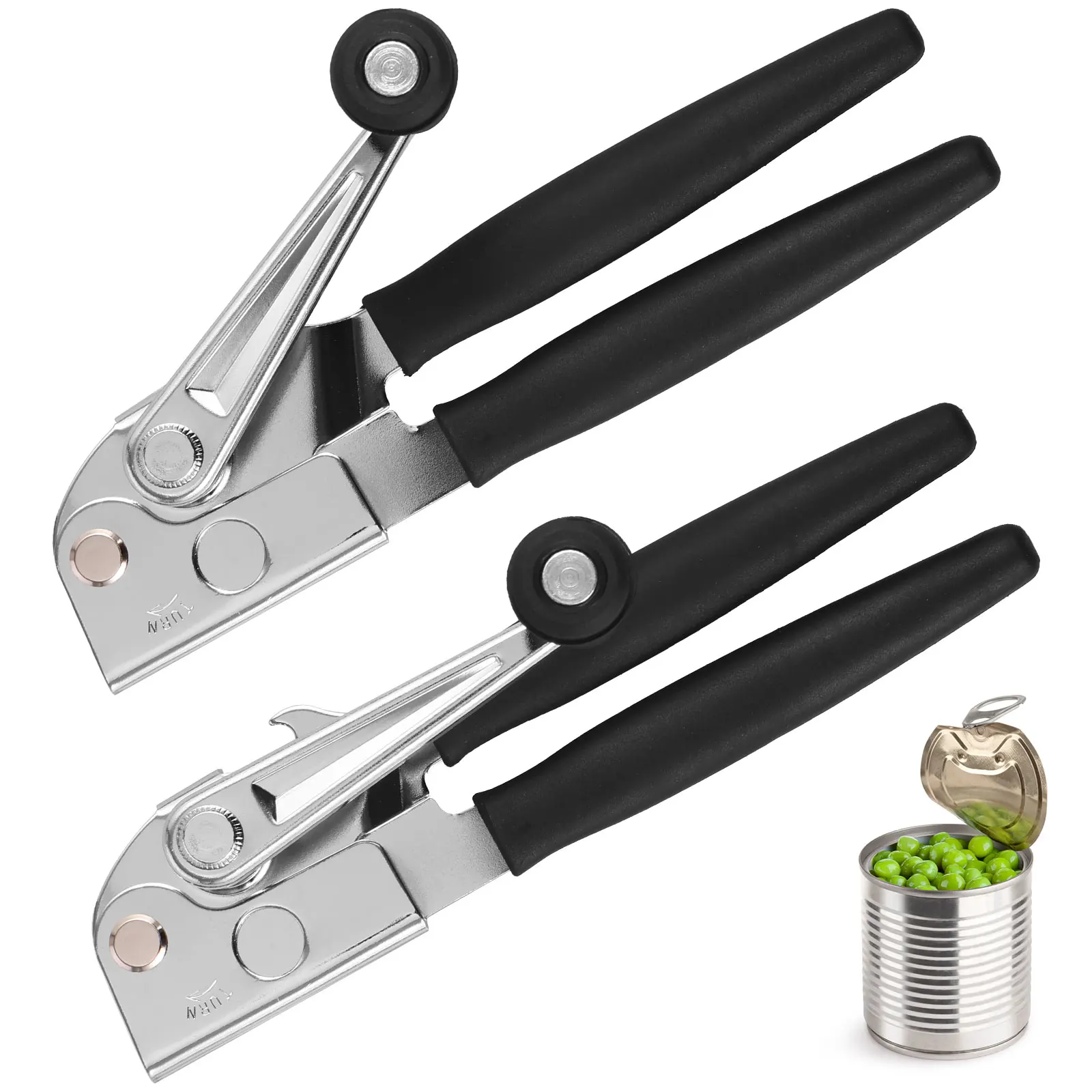 

2Pcs Hand Crank Can Opener with Ergonomic Handle Stainless Steel Manual Bottle Opener Smooth Edge with Sharp Blades Labor Saving