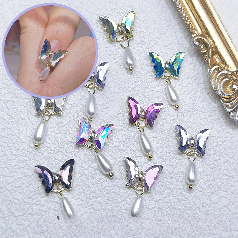 

5Pcs Crystal Butterfly Accessories, 3D Butterfly Tassel Nail Art Decoration, Rhinestone & Decorations