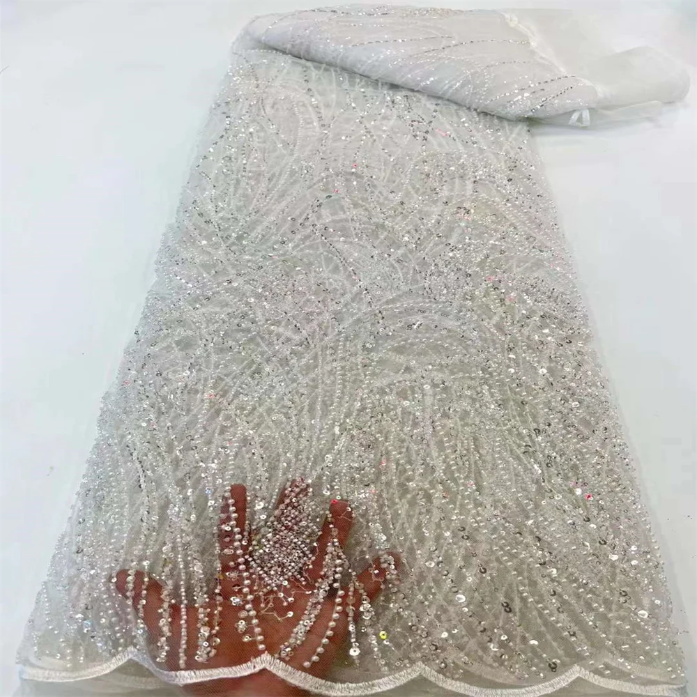 

SJ Lace Wedding Lace Fabric 2022 High Quality embroidery French tulle lace Nigeria lace fabric With Sequins And Beads xh13-16