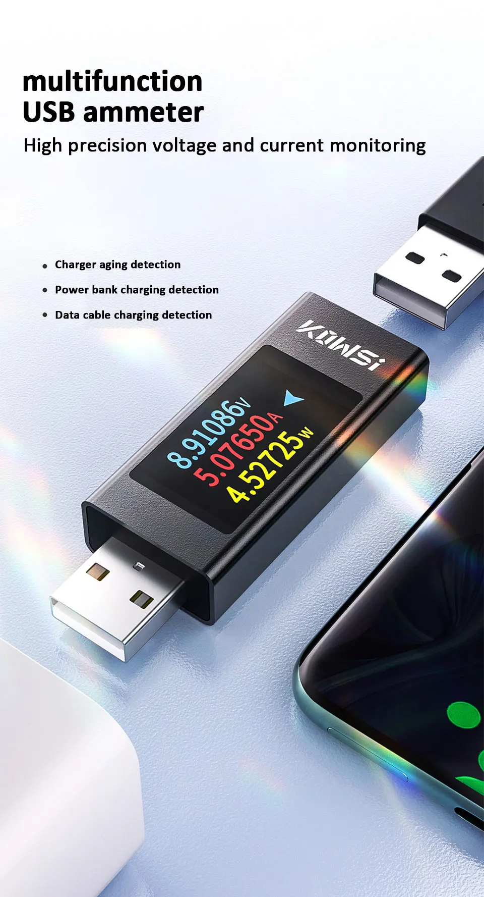 Description Picture 2 of itemKWS-MX23 USB Voltage Current Meters DC 4-30V 0-6.5A Current Voltage HD Digital Display Monitor Charger/Battery Capacity Tester