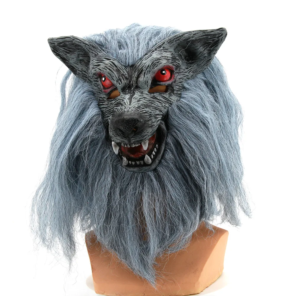 Werewolf Wig Mask Cosplay Horror Anime Realistic Wolf Latex Helmet Full Face Headgear Halloween Masquerade Party Costume Prop