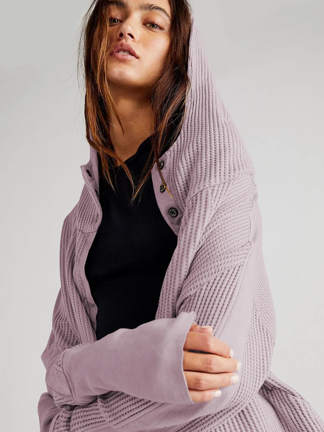 Jacket stitching sweater hooded sweater lazy wind zipper hooded short sweater zip hoodie