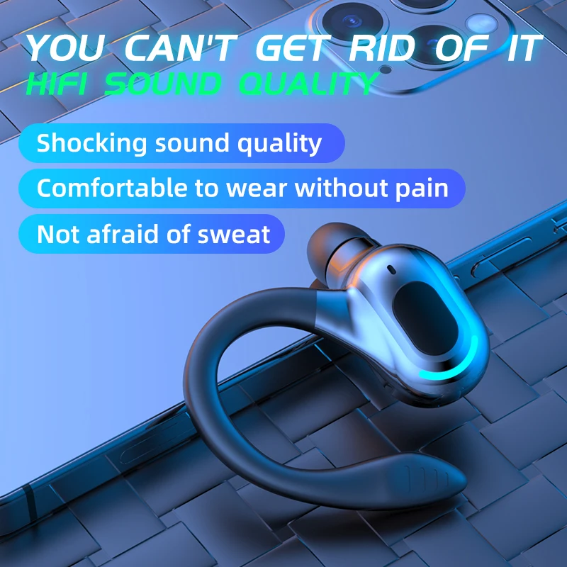 Waterproof Bluetooth 5.2 Wireless HiFi Earbuds with Mini Ear Hooks & Microphone