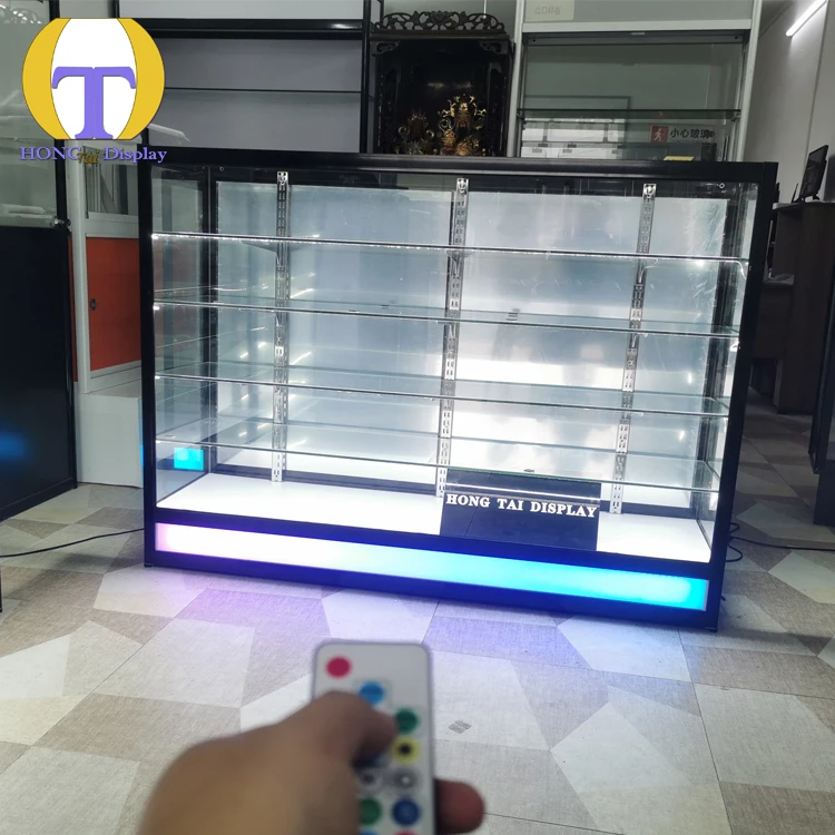 맞춤형 공장 직영 LED 스모크 샵 디스플레이 슬라이딩 미러 도어 알루미늄 강화 유리 캐비닛 소매점 매장 저렴한 가격