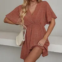 Robe ample décontractée pour femmes, nouvelle collection printemps et été 2024, col en v, manches courtes, Europe et états-unis 3