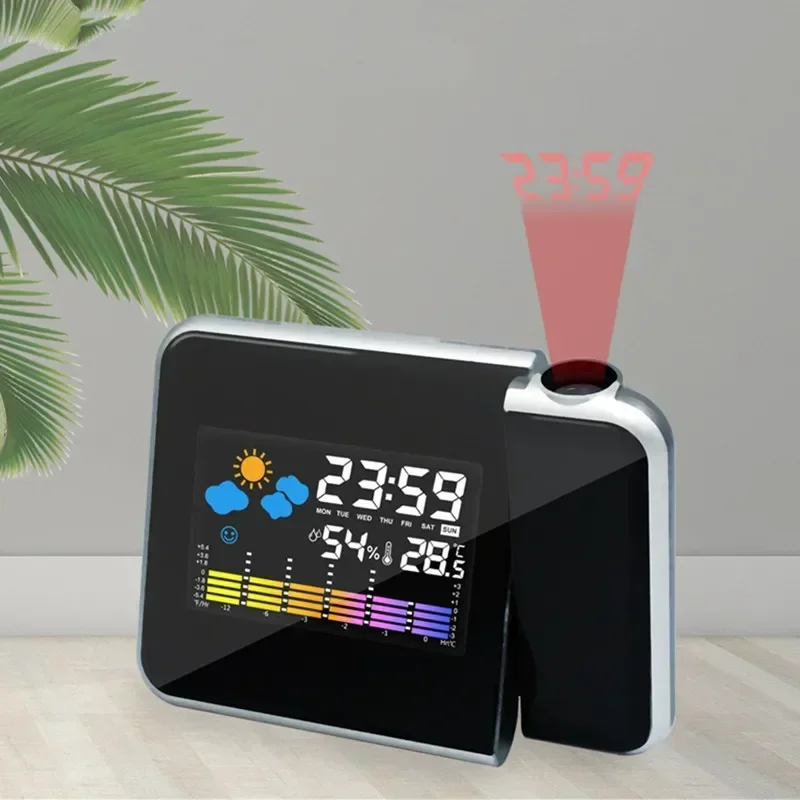 Color LCD Digital Projection Alarm Clock Temperature Thermometer Humidity Hygrometer Desk LED Time Projector Calendar