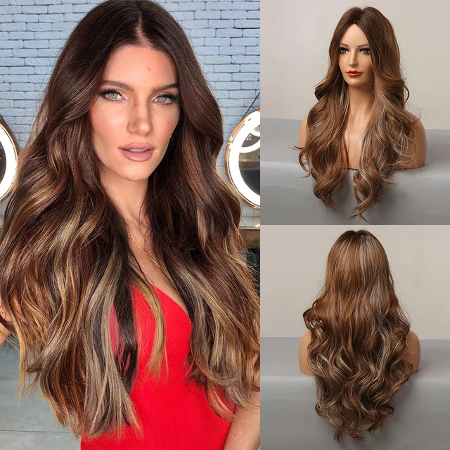GNIMEGIL Synthetic Long Curly Wigs for Women Ombre Blonde Wig with Bangs Costume Wig for Girls Sexy Blond Wigs with Dark Roots 804-2