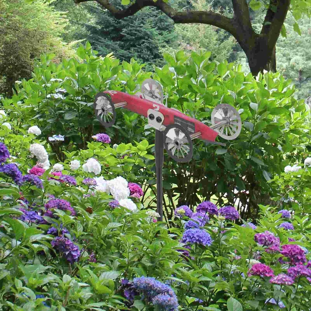 Kert Díszítő Szélmalom Vicces Fém Kézműves Dísz Kültéri Játék Játékok Gyerekek Versenyautó Rozsdamentes Acél Jelenet Gyerek - Image 4