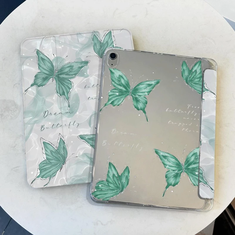 Green Butterfly Print Smart PU Tablet Case