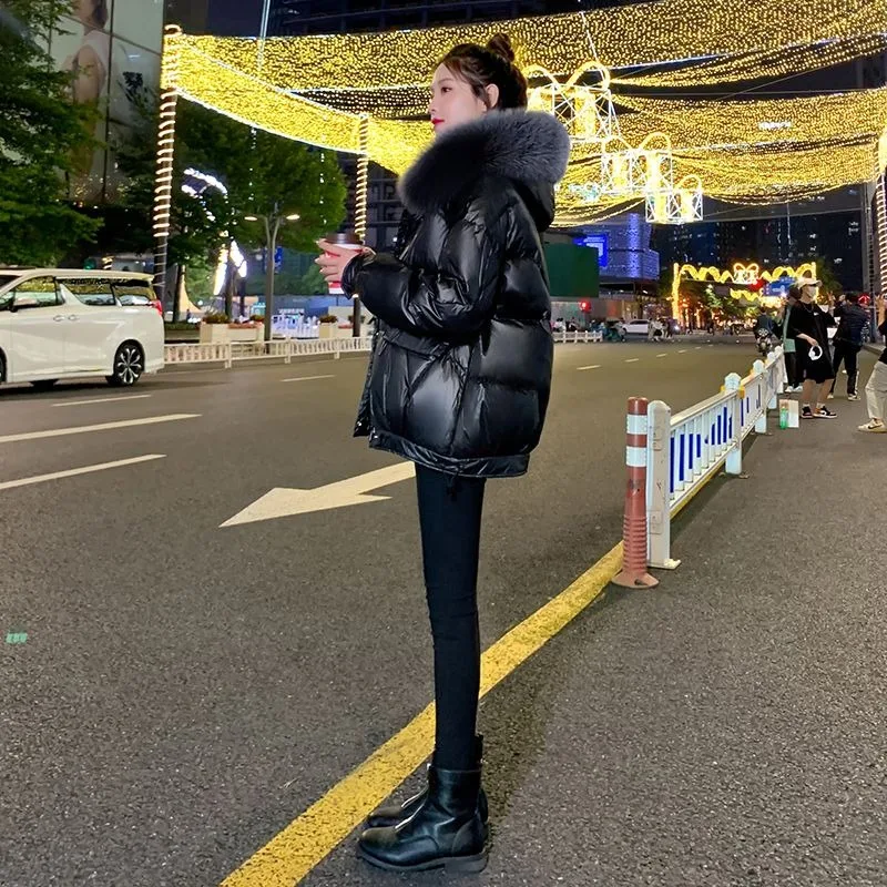 2023 New Women Down Jacket Winter Coat Female Warm Thick Parkas Short Large Size Outwear Stylish Loose Fur Collar Overcoat XS XL