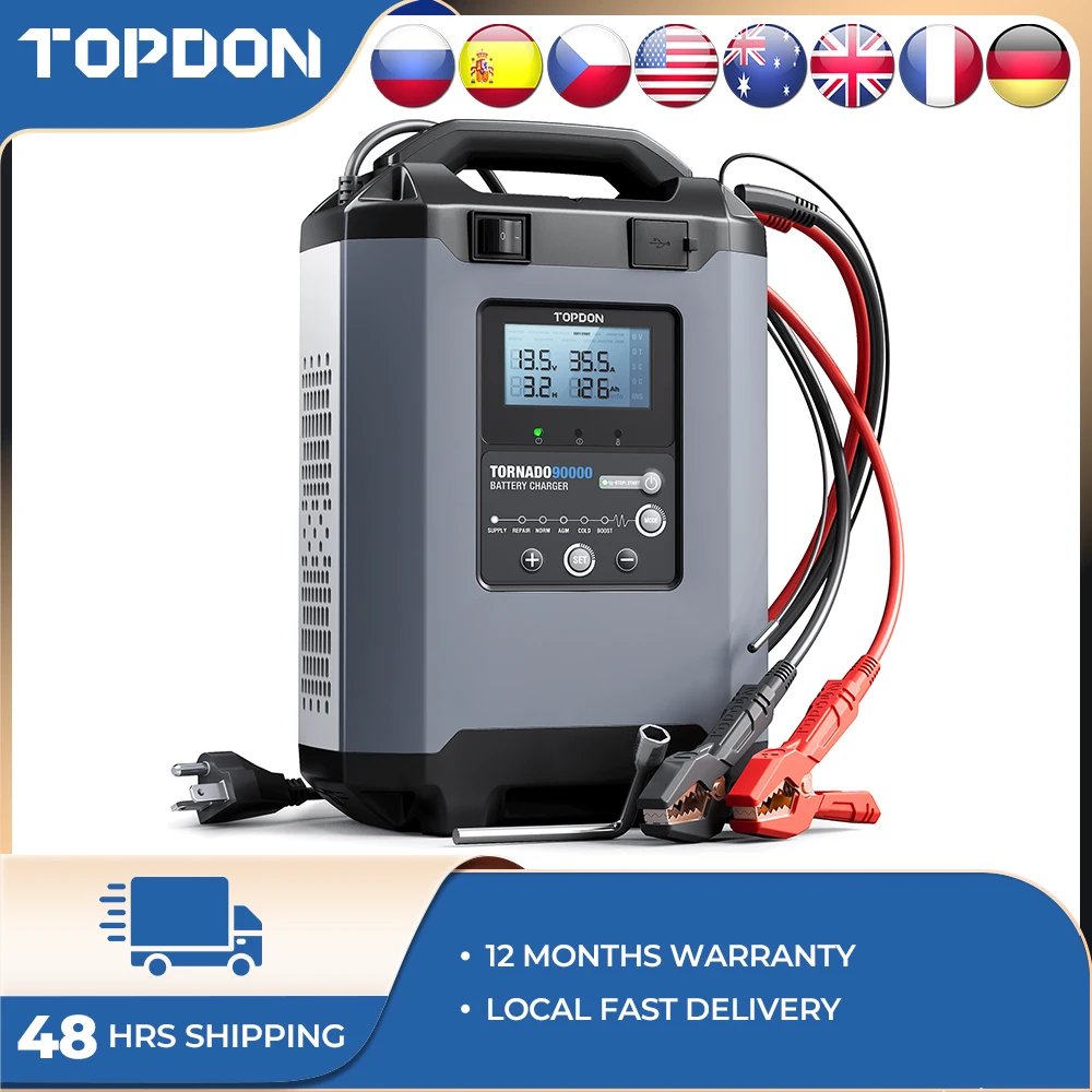 Car Battery Charger Topdon T90a 90ah Smart Automotive Charger Battery