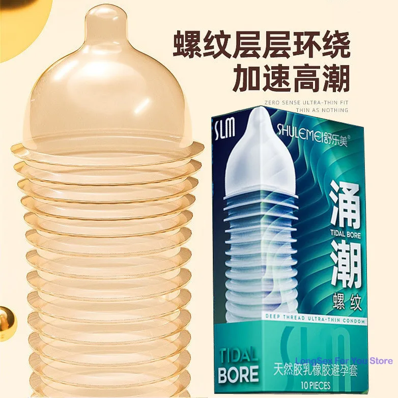 10pcs Threaded Condom High Sensitive Penis Sleeves Sex Toys For Men Adult Dotted Stimulation Condoms Contraception Sex Supplies