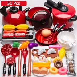 Kid's Interactive Play Kitchen Set - Pretend Cookware with Simulated Induction Stove and Fun Cooking Accessories (Red)