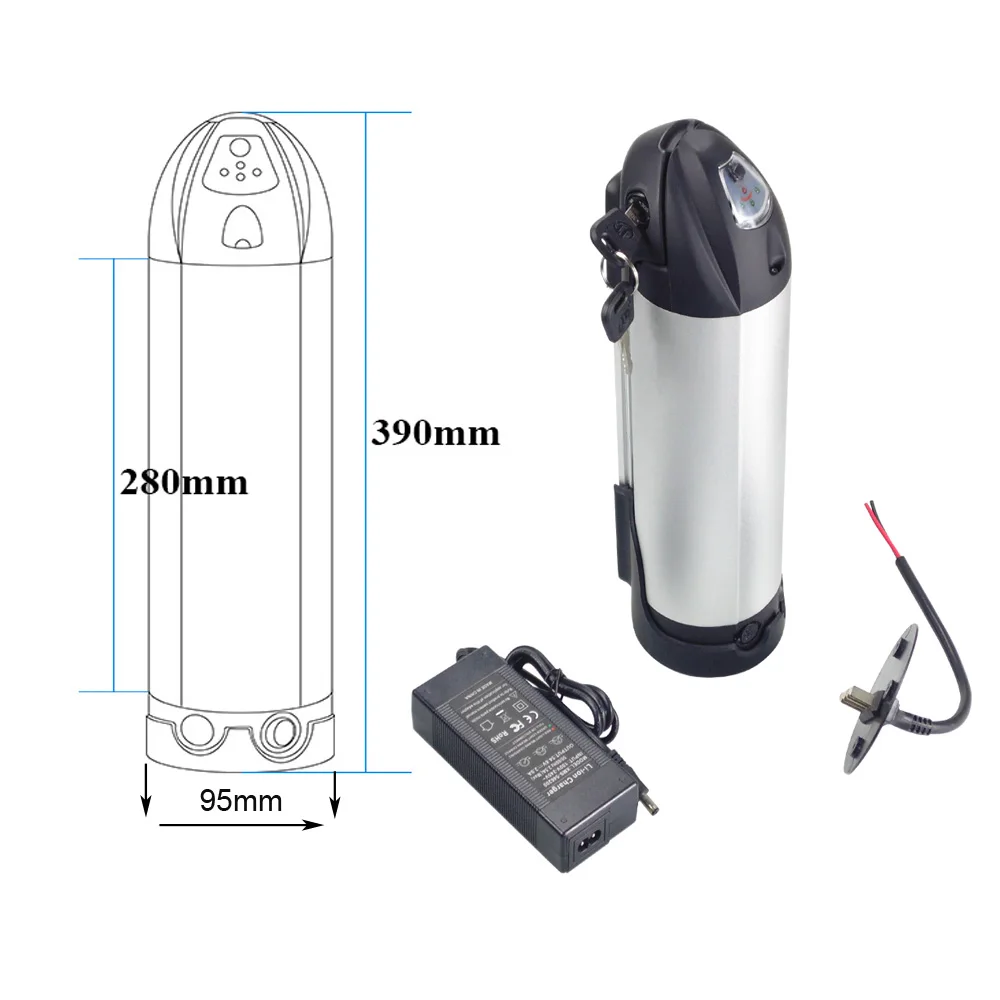 60 pcs 18650 Cells Water Bottle Ebike Battery 36V 48V City Bike Fat Bike Mountain with 20A BMS