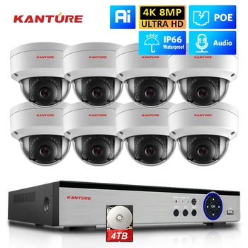KANTURE H.265 8CH 4K NVR Kit CCTV POE Sistema di telecamere di sicurezza 8MP 4K Registrazione audio Dome antivandalo Set di videosorveglianza notturna