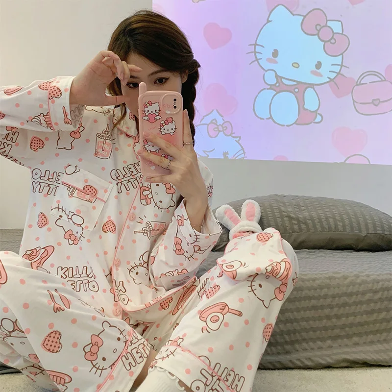 

Sanrio Hello Kitty Autumn Sweet Girl Pajama Set My Melody Anime Y2K Japan Long Sleeve Trousers Student Home Clothes Women Pijama