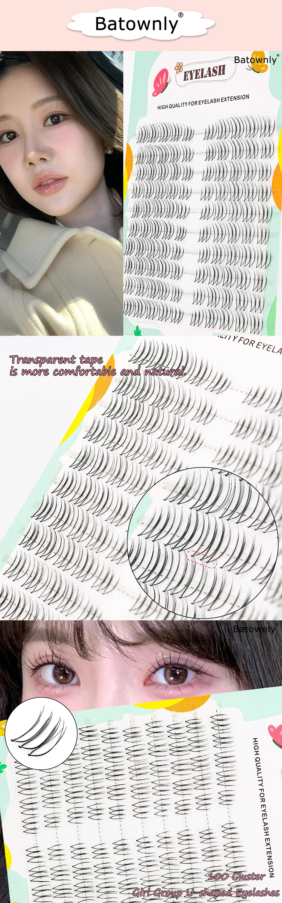 Description Picture 2 of itemLash Clusters 100pcs Hand-Leather U-shaped Female Group False Eyelashes 6-11mm Soft and Comfortable Cartoon Eye Fairy False Eyel