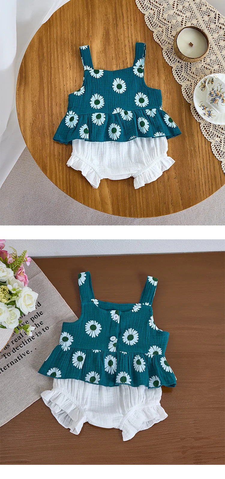 New Western Style Baby Vest and Shorts Set for Baby Summer Wear, Girls' Thin Camisole Top+fart Pack Two-piece Set