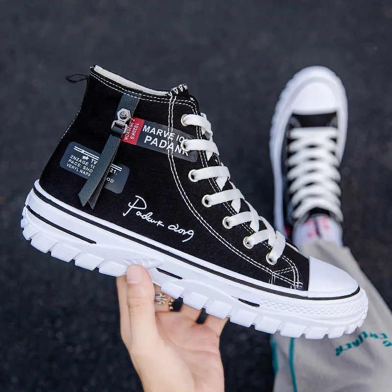 Men's Canvas Shoes High Top Sneakers Breathable Platform Casual Shoes Lace-up Flats Men Non-slip Vulcanize Shoes Tenis Masculino 2