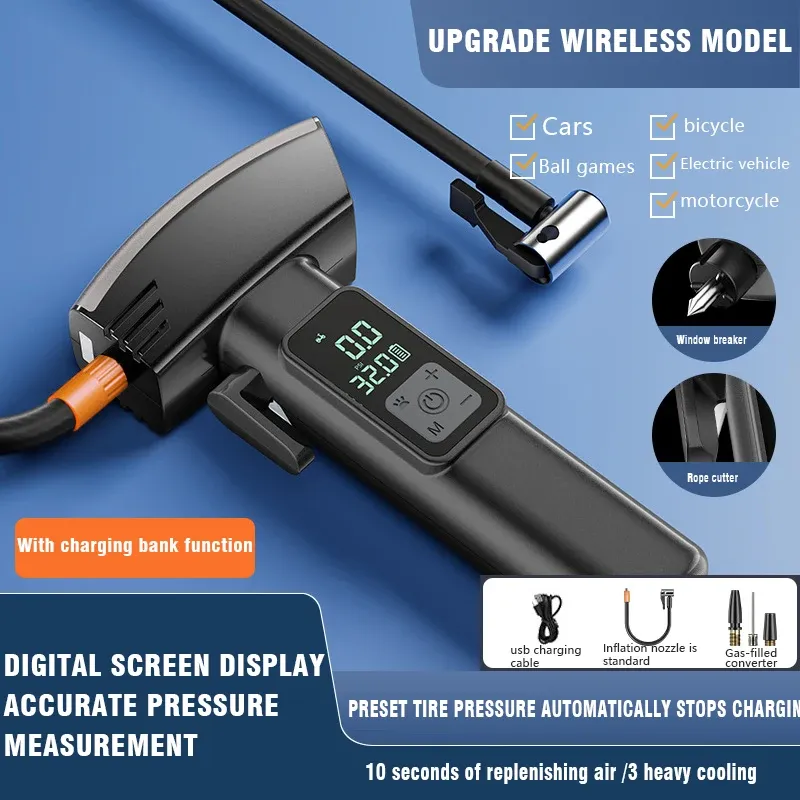 2-in-1 emergency tool wireless car air pump car tire air pump with cutting knife outdoor self driving travel equipment motor