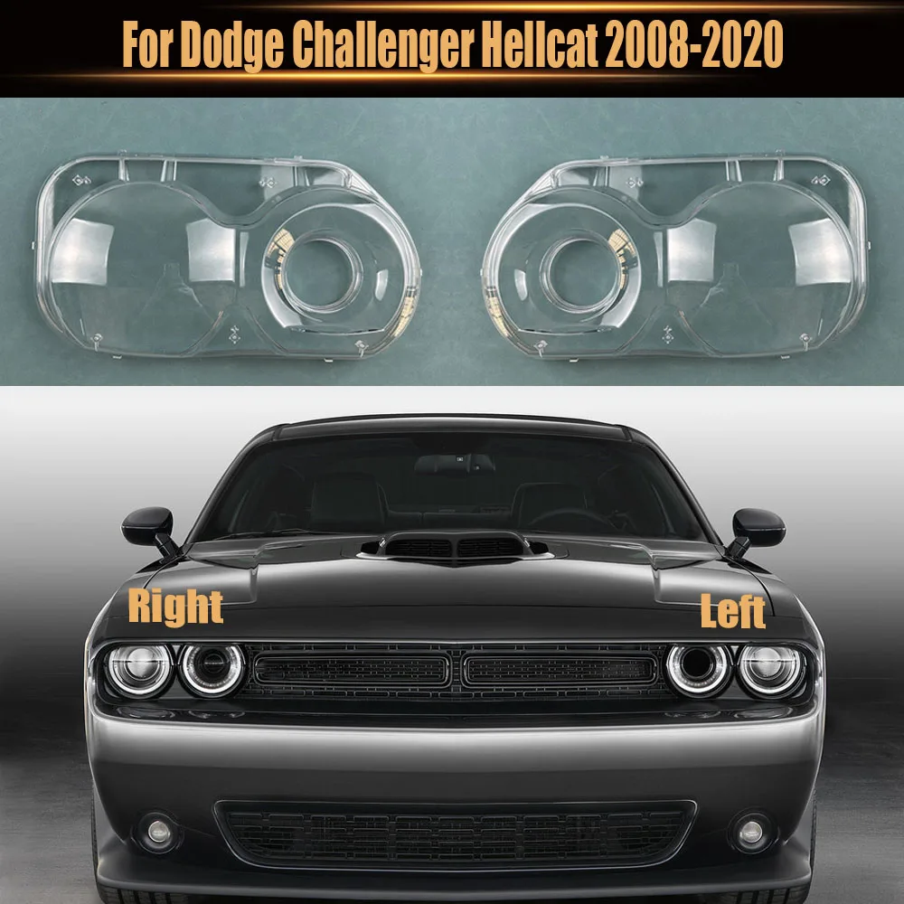 

For Dodge Challenger Hellcat 2008-2020 Headlamp Cover Transparent Headlight Shell Lens Plexiglass Replace Original Lampshade