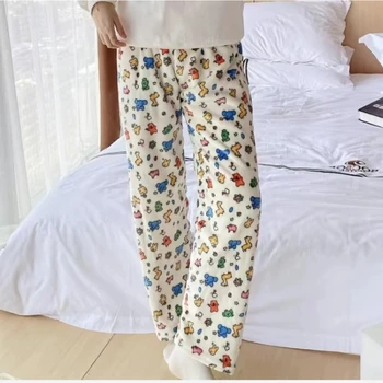 Winter Oversized Loose Velvet Women'S Sleepwear, Warm Plush Pants, Comfortable Home Pants, Fluffy Cute Cartoon Pajamas Pants